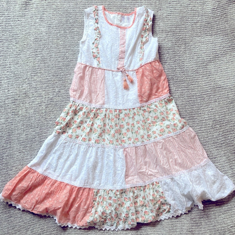 Willow & Whistle Girls Patchwork Maxi Dress Cottagecore Floral Lace‎ 10